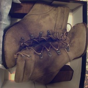 cute browish-greyish booties.