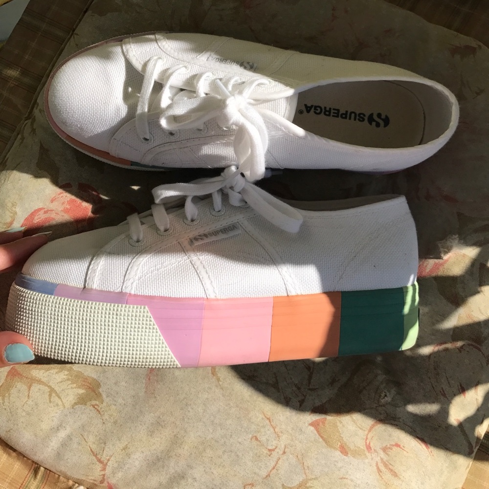 Superga colorful white platforms 7.5
