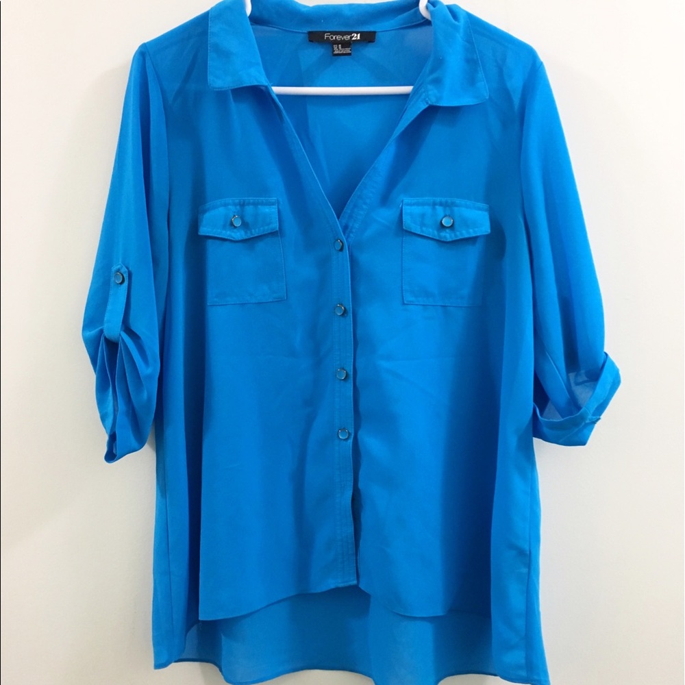 Blue mid sheer bottom up blouse