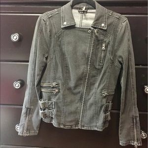 Free People Black Denim Moto Jacket