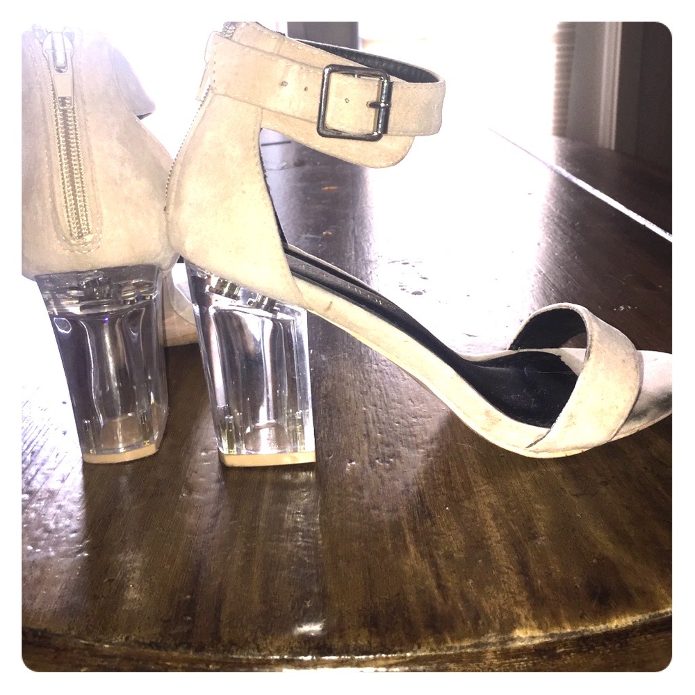 Clear heel nude suede