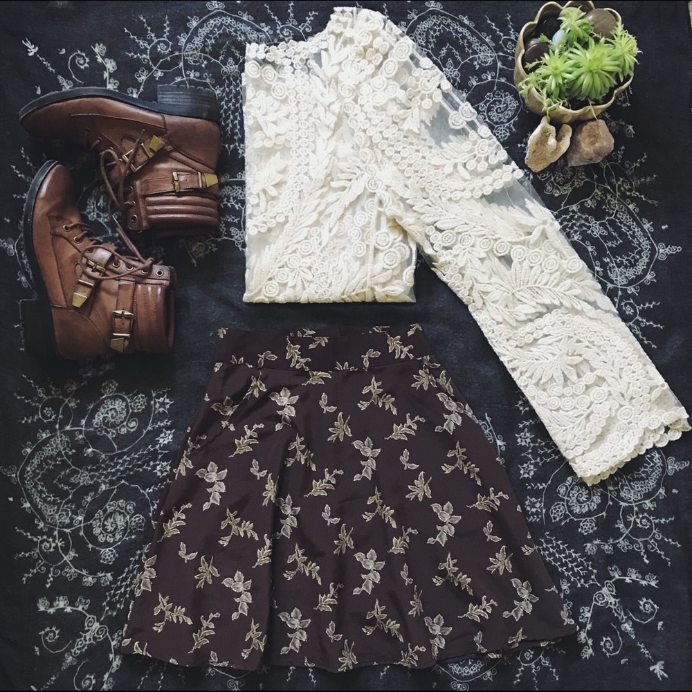 High Waisted Brown Skater Skirt-Size: 3/4