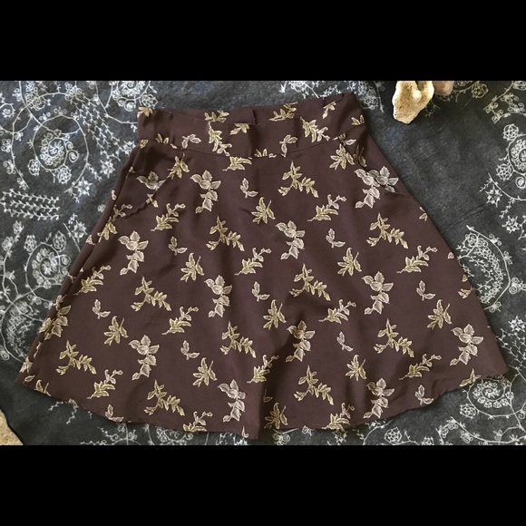 High Waisted Brown Skater Skirt-Size: 3/4 - Picture 2 of 5