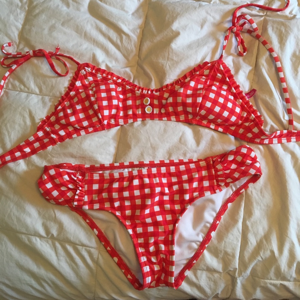 Bikini Lab gingham print bikini with daisy buttons