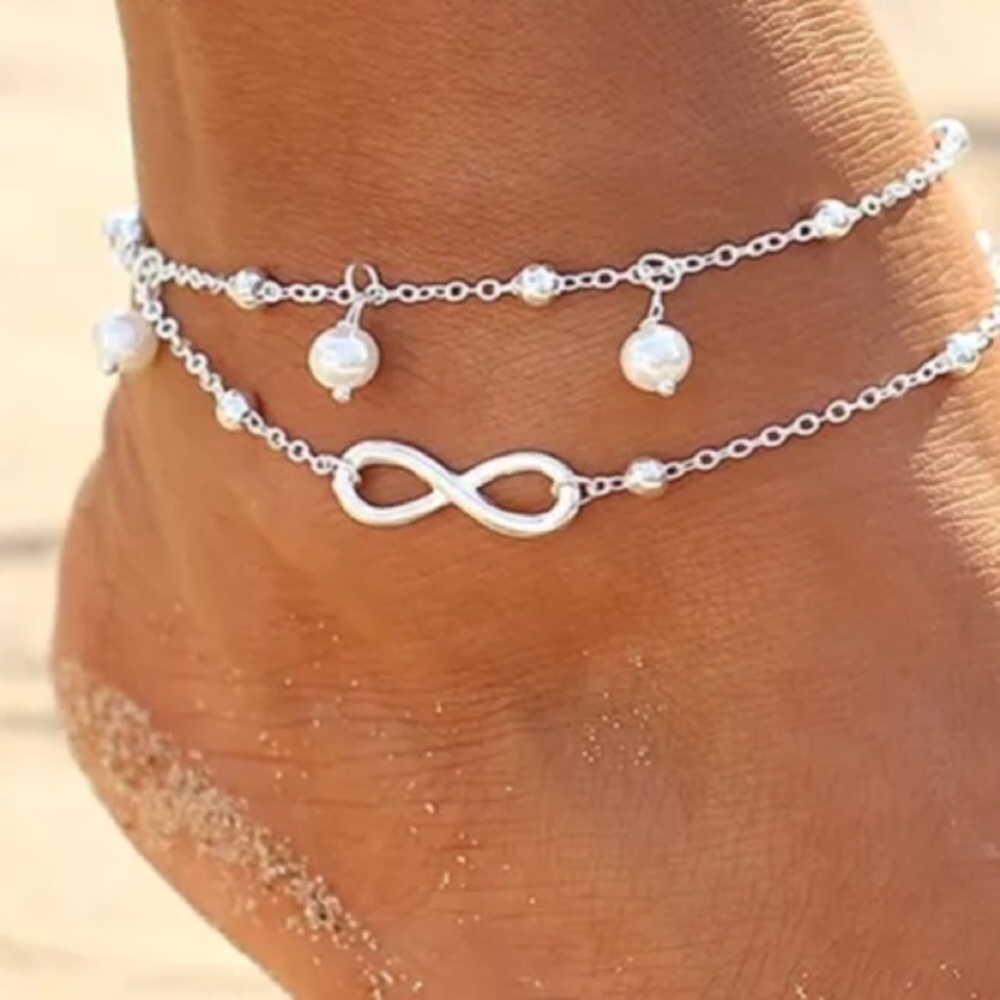 🔴1 left🔴🆕Infinity pearl silver foot jewelry - Picture 2 of 6
