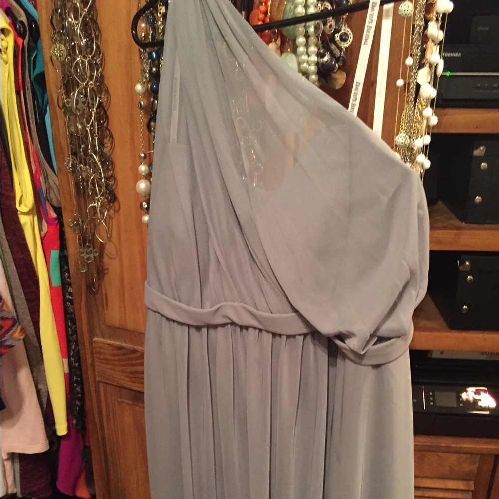Gray Knee Length David's Bridal Bridesmaid Dress