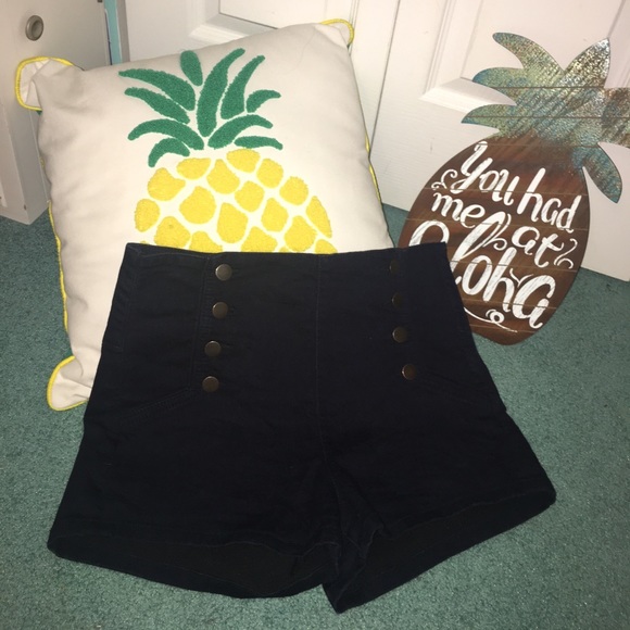 Navy High Waisted Shorts - Picture 1 of 3