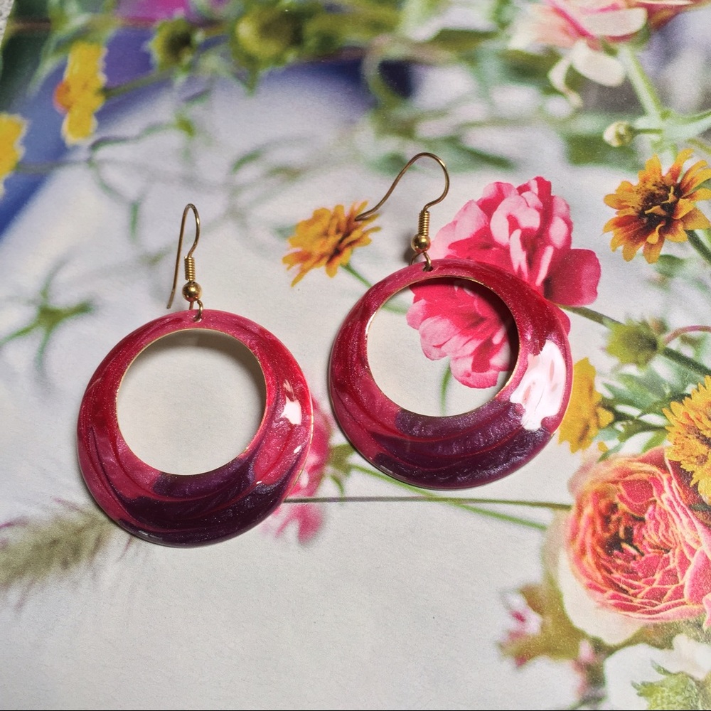 Enameled Earrings Purple & Pink