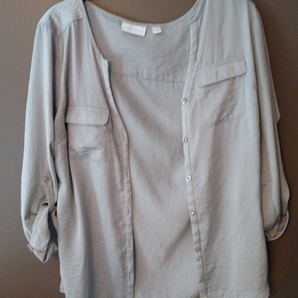 Silver button up top