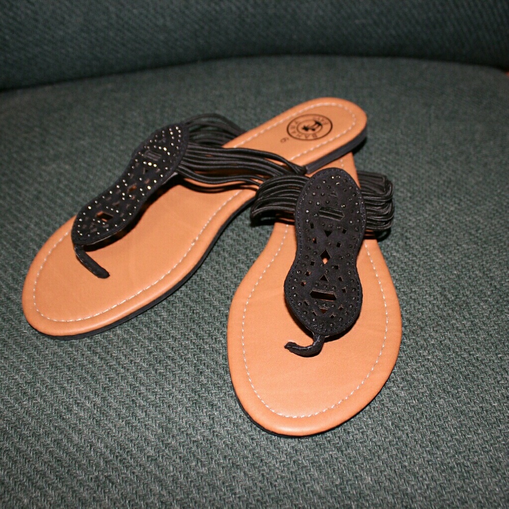 Strappy black and brown sandals