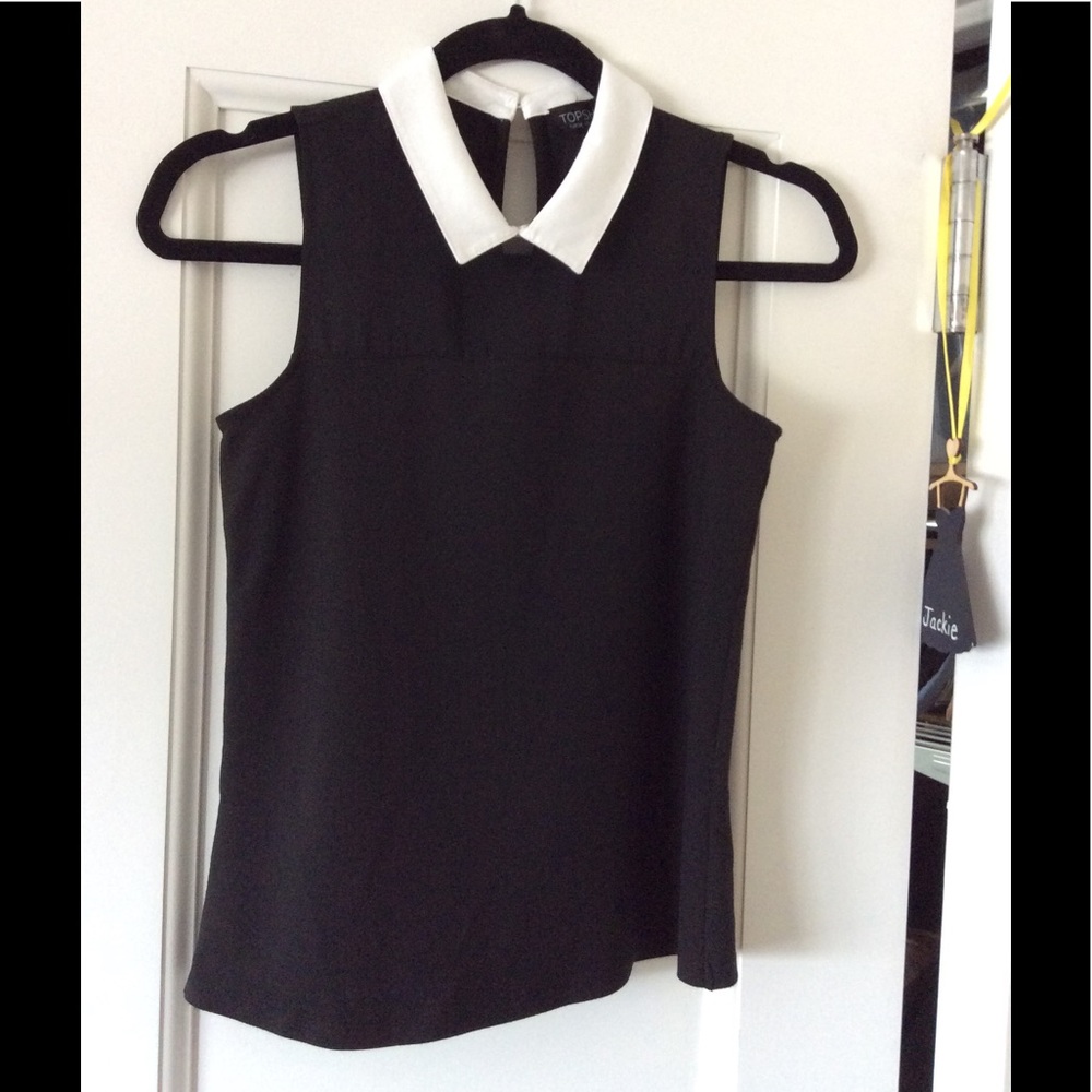 Top Shop Black and White sheer panel collar top