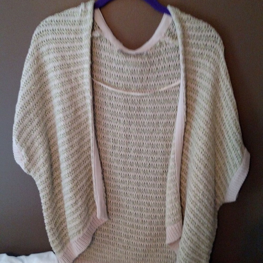 Tan and green open sweater