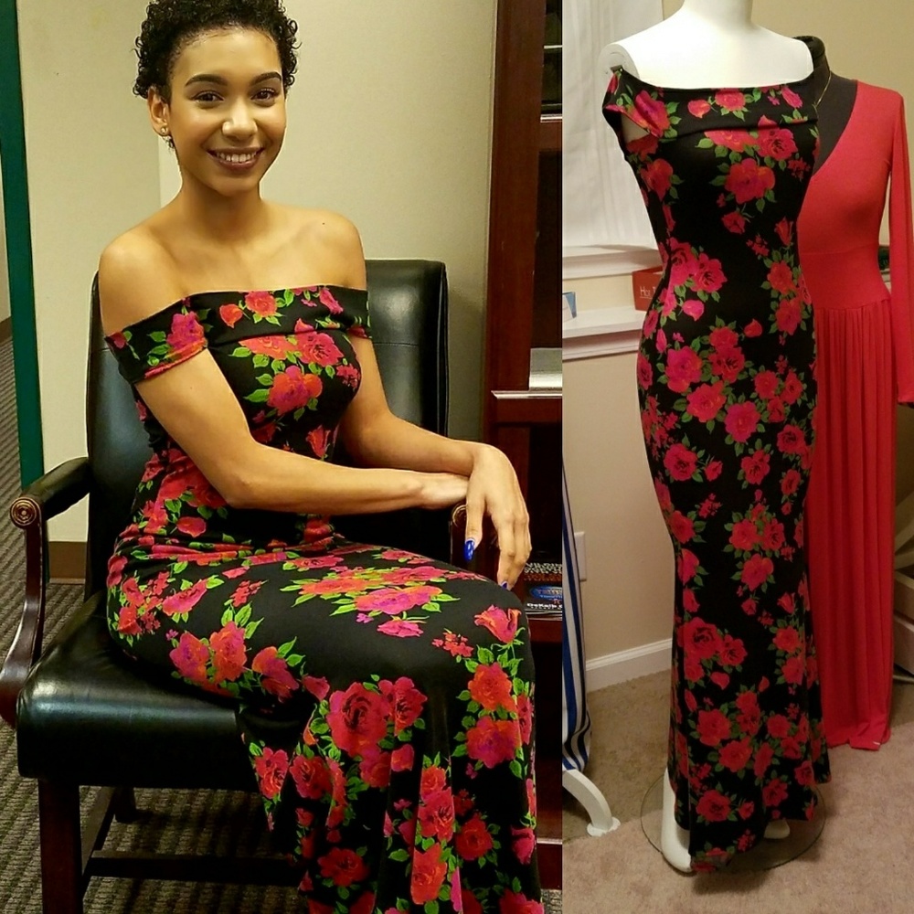 Rose Print Knit Dress