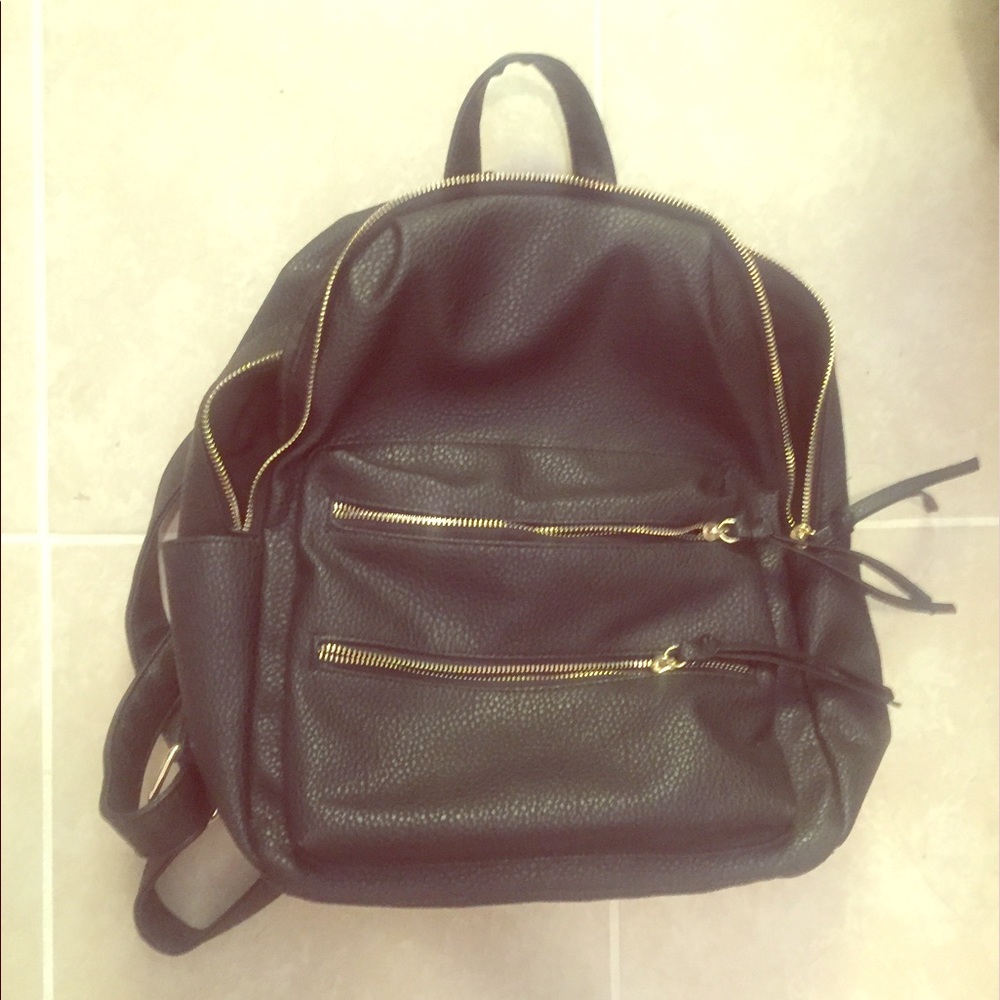 Black faux leather backpack