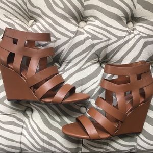 BCBGeneration Maya Cognac Wedge Sandals Size 9