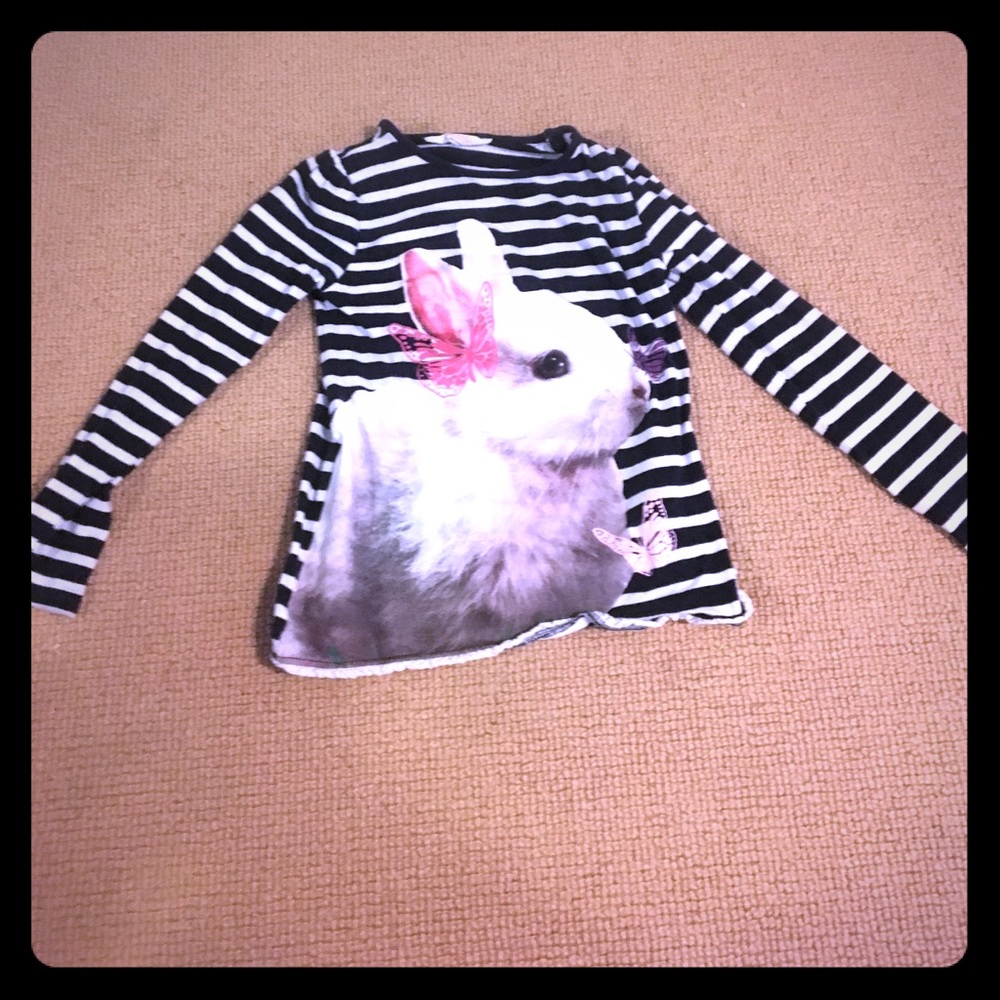 Navy and white striped shirt with bunny graphic