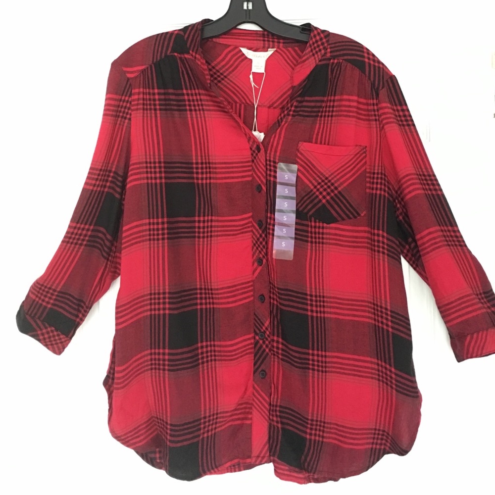 NWT Khakis & Co Red Plaid Button Down (small)