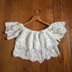 Off the shoulder white lace crop top