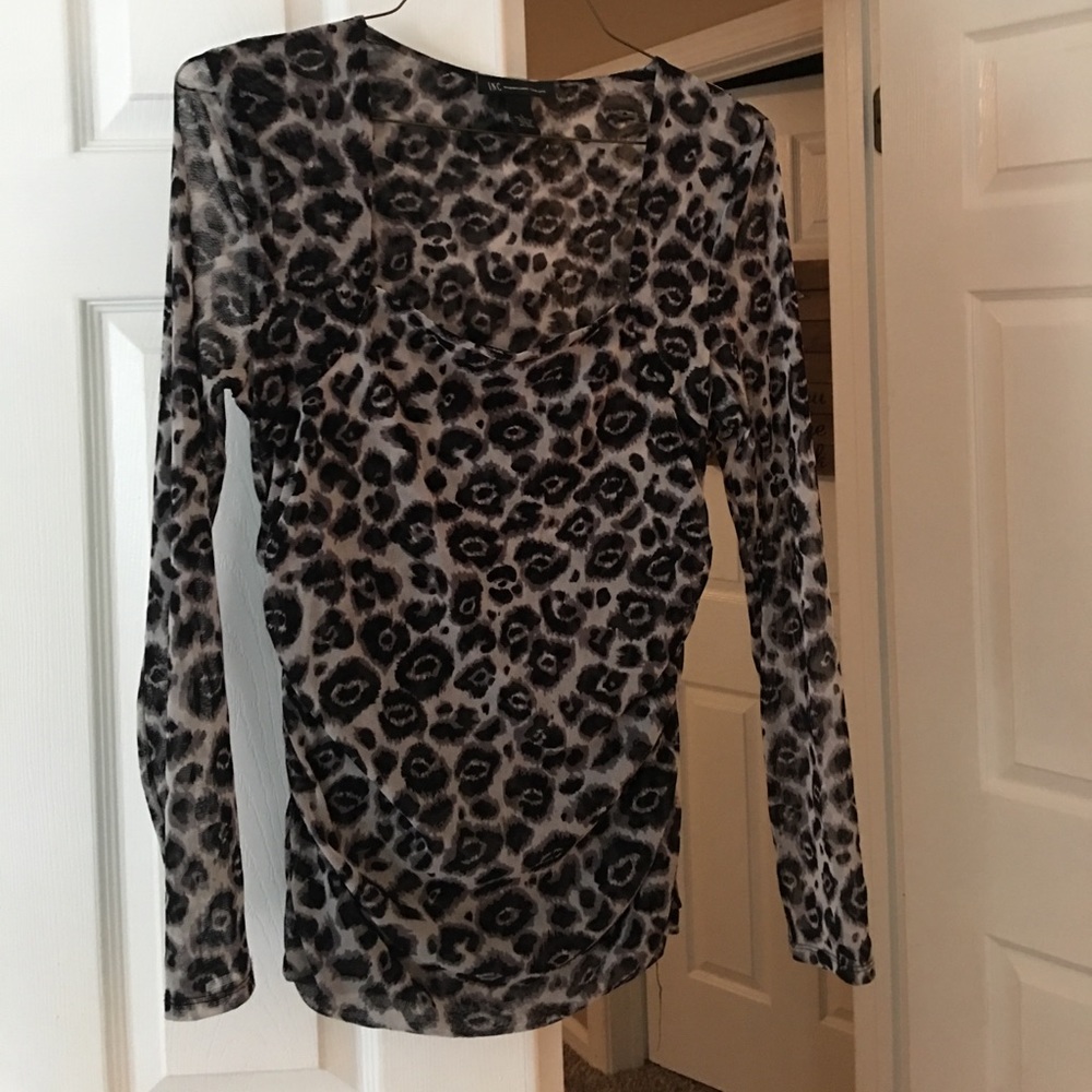 INC long sleeve black and silver leopard top.