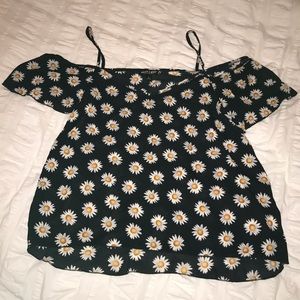 Off the Shoulder Sunflower Printed Shirt