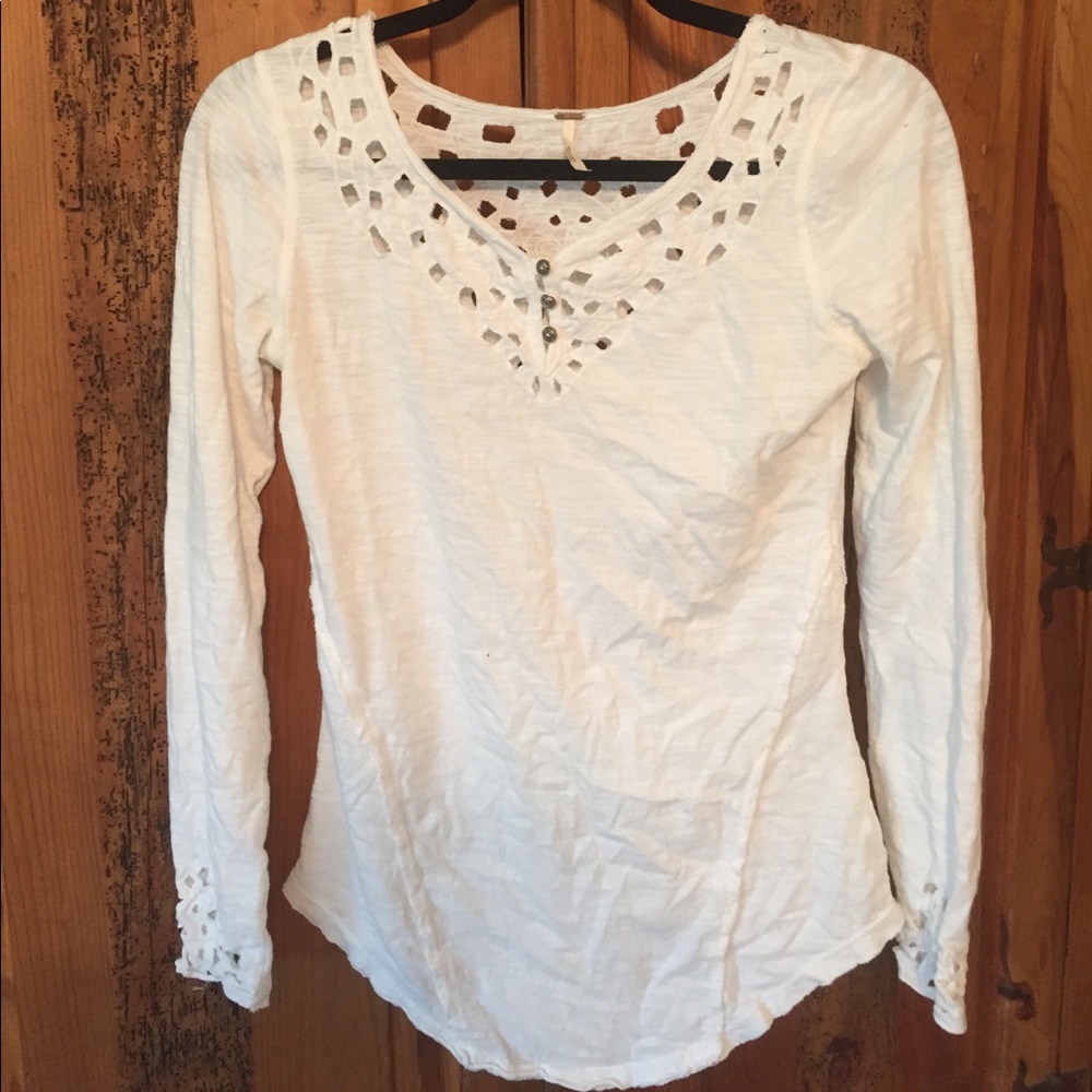 Free people white long sleeve top