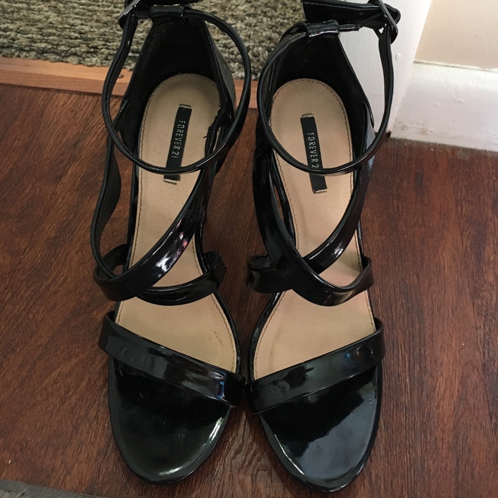 Black Patent Leather Strappy Heels