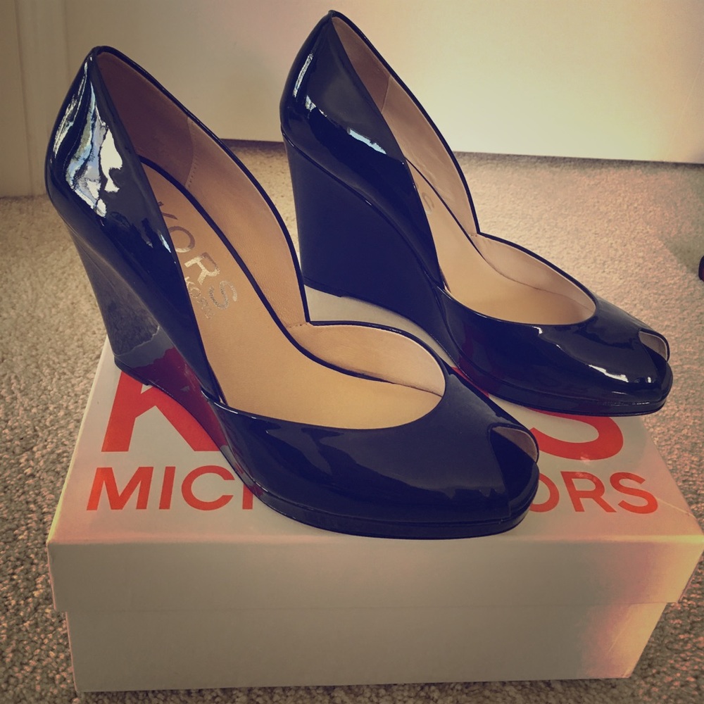 Michael Kors Peep Toe Wedge patent wedge