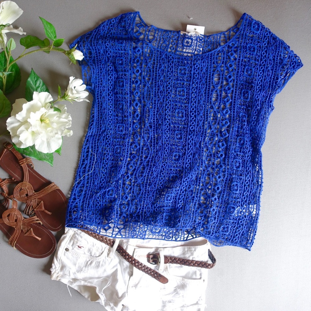 NEW Ella Moss Royal Blue Lace Top