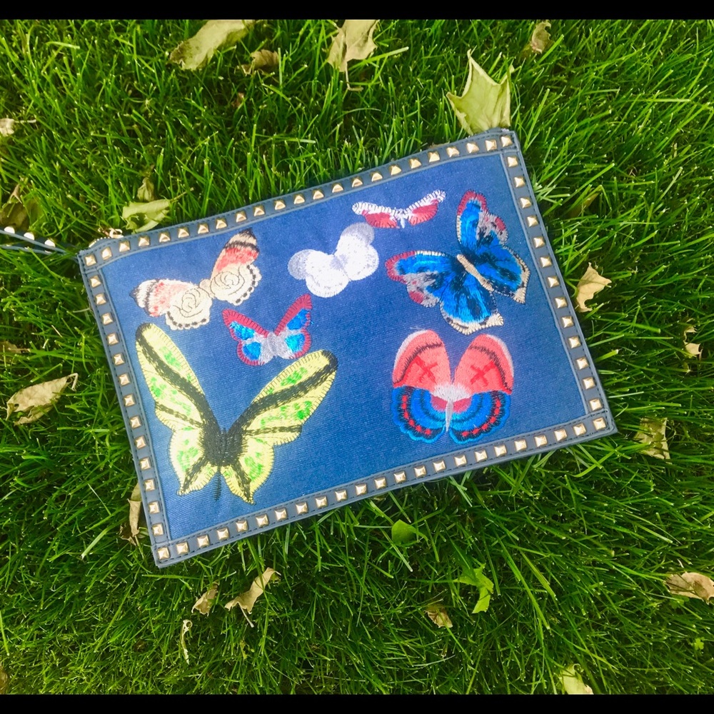 Butterfly denim clutch