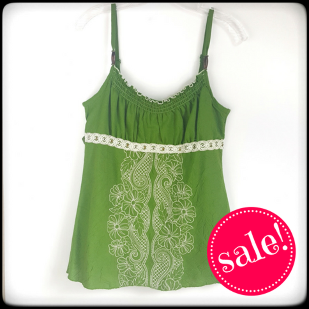 Green embroidered sleeveless top
