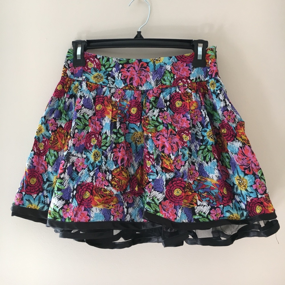 Forever21 bright floral tulle skater skirt