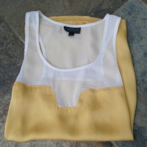 Topshop Golden Yellow and White Flowy Top Size 4 - Picture 2 of 8