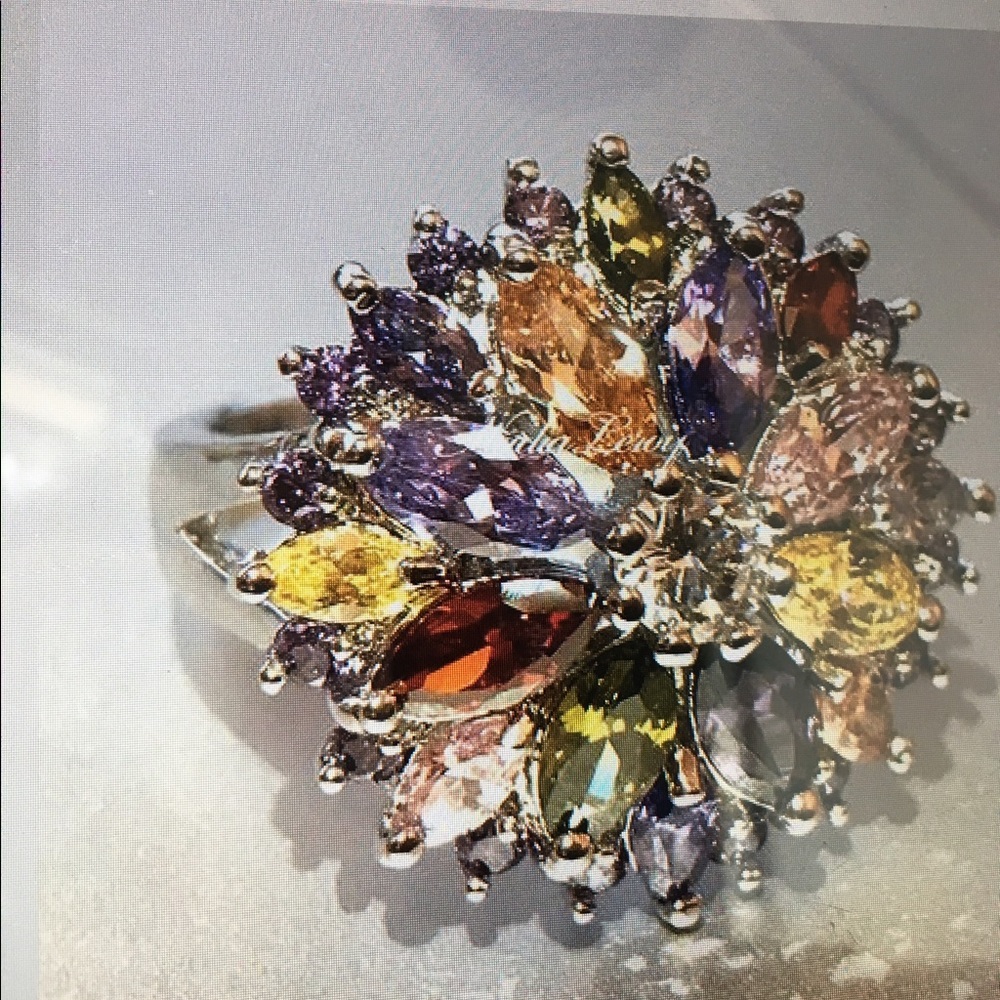 Sterling silver multi gemstone statement ring.