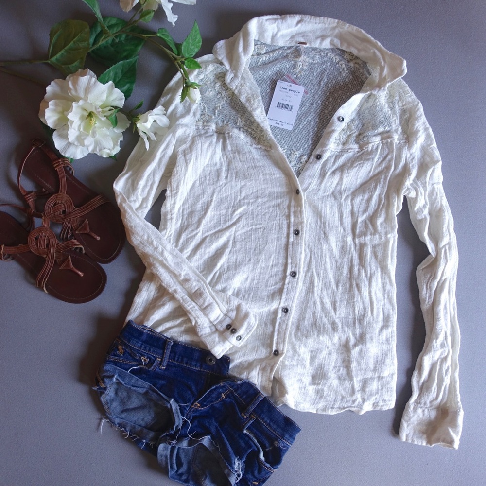 NEW Free People Ivory Lace Detailed Top