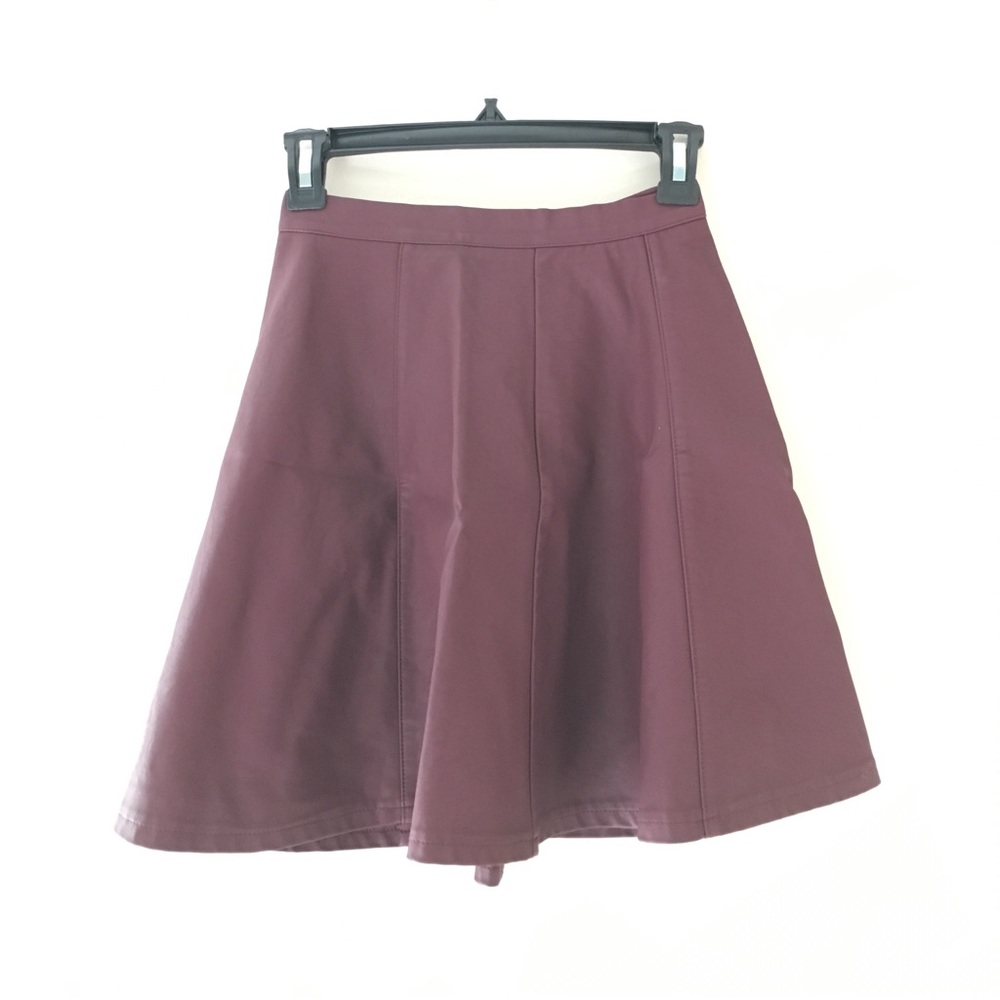 Maroon faux leather skater skirt