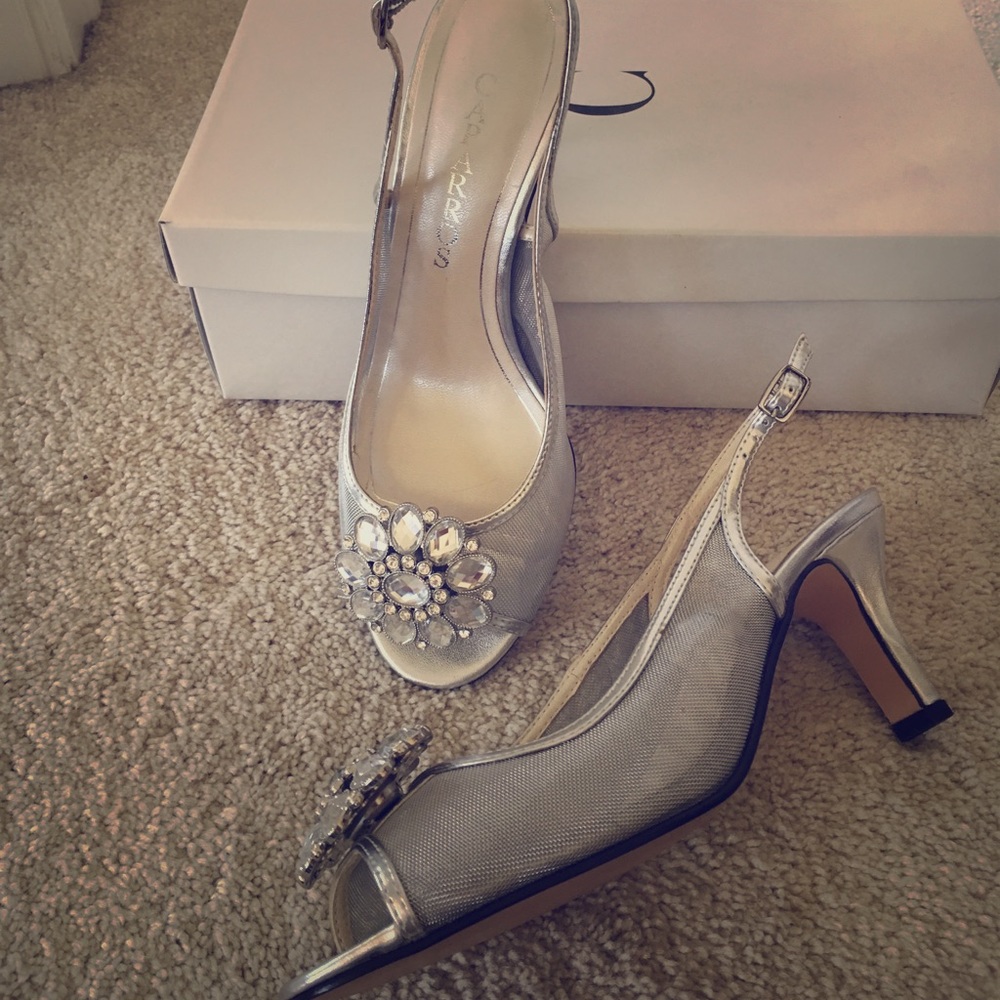 Caparros silver metallic mesh slingback pump