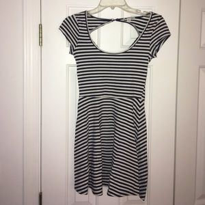 Striped fit and flare tshirt dress (cut out back)