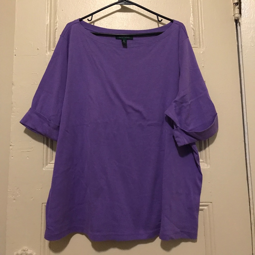2 for $15 / Lauren Purple Cuffed Short Sleeve Boat Neck Blouse