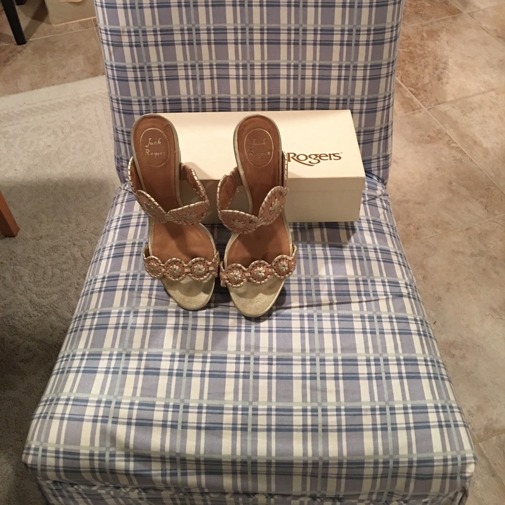 Jack Rogers Gold and tan wedge sandal! Worn once!