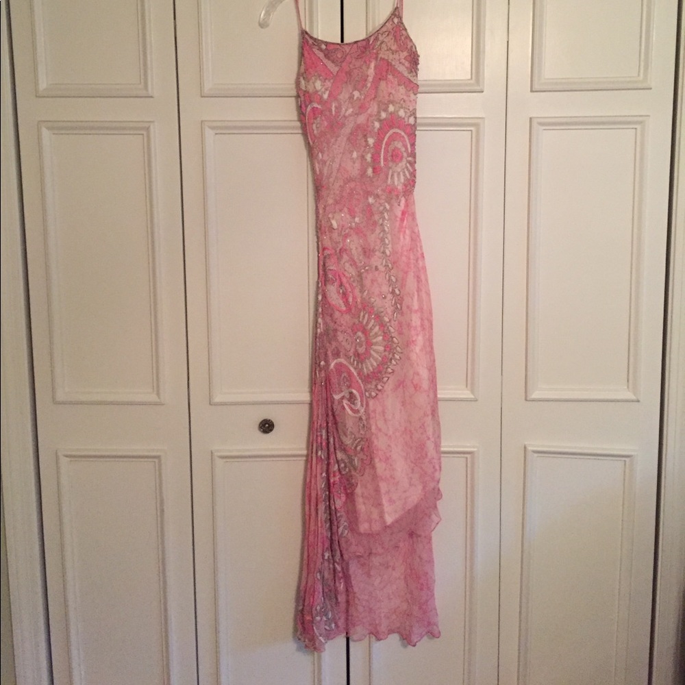 Pink beaded silk gown