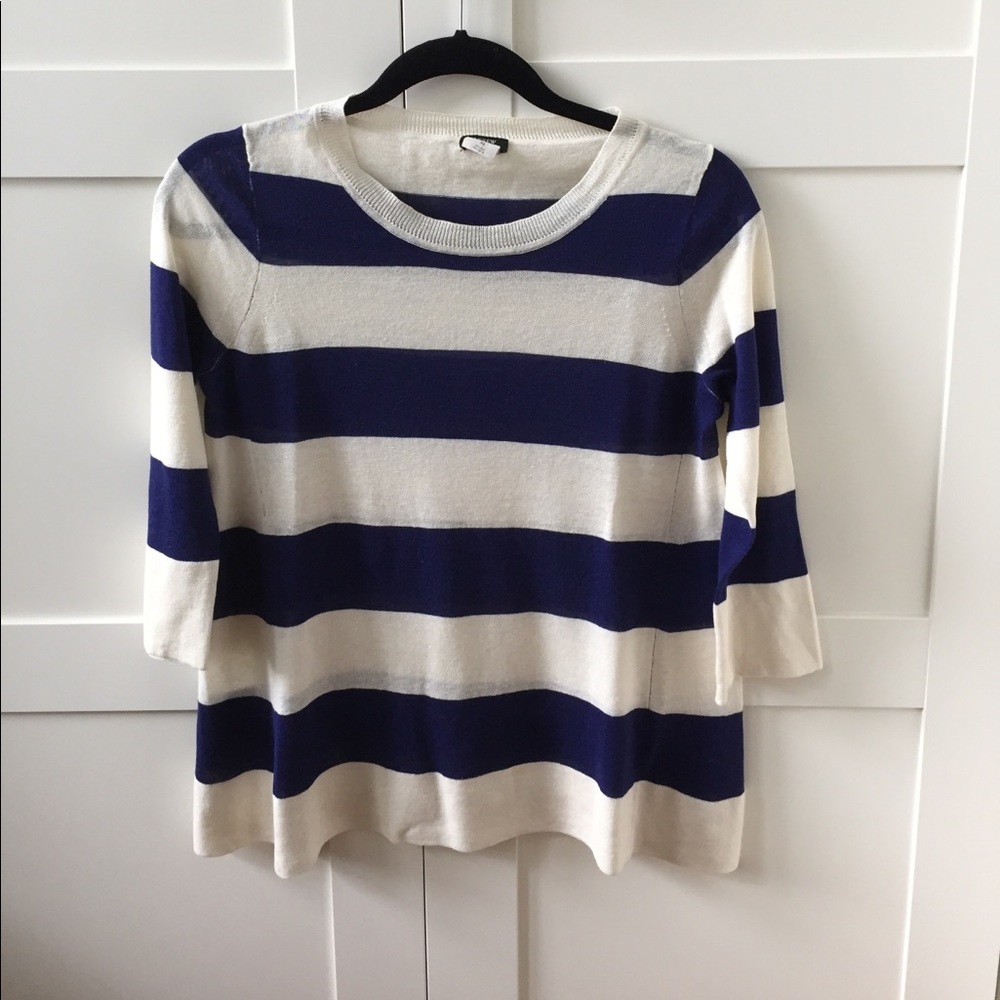 Jcrew striped 3/4 sleeve swing sweater