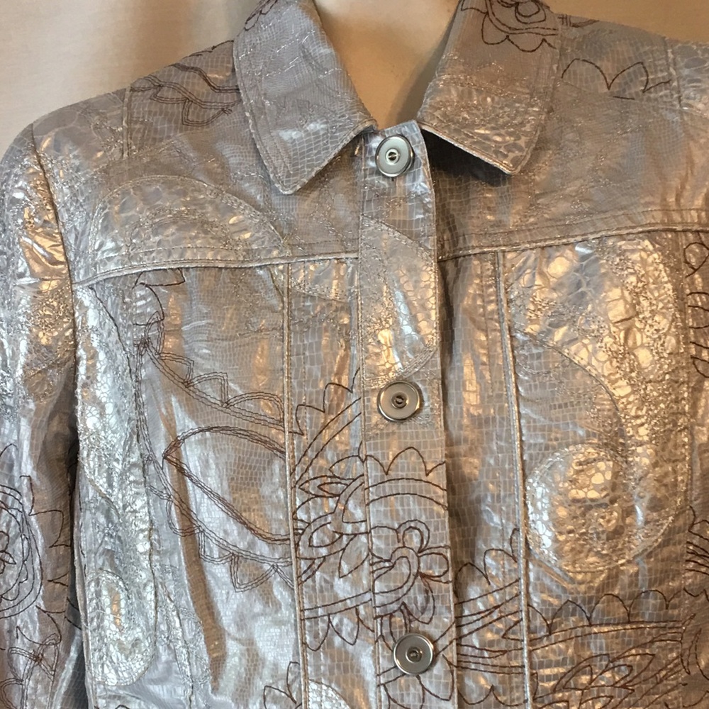 Chico'sSize 1 Cotton Silver Lame Metallic Jacket