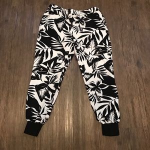 Express Floral Black & White Jogger Pants