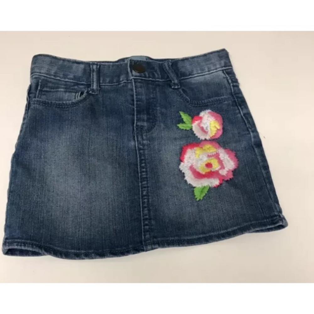 Baby Gap Embroidered Flower Denim Jean Skirt