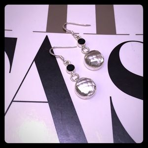 Sterling Silver Quartz and Blk Onyx Earrings