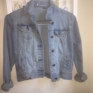 Celebrity Pink light wash denim jacket.