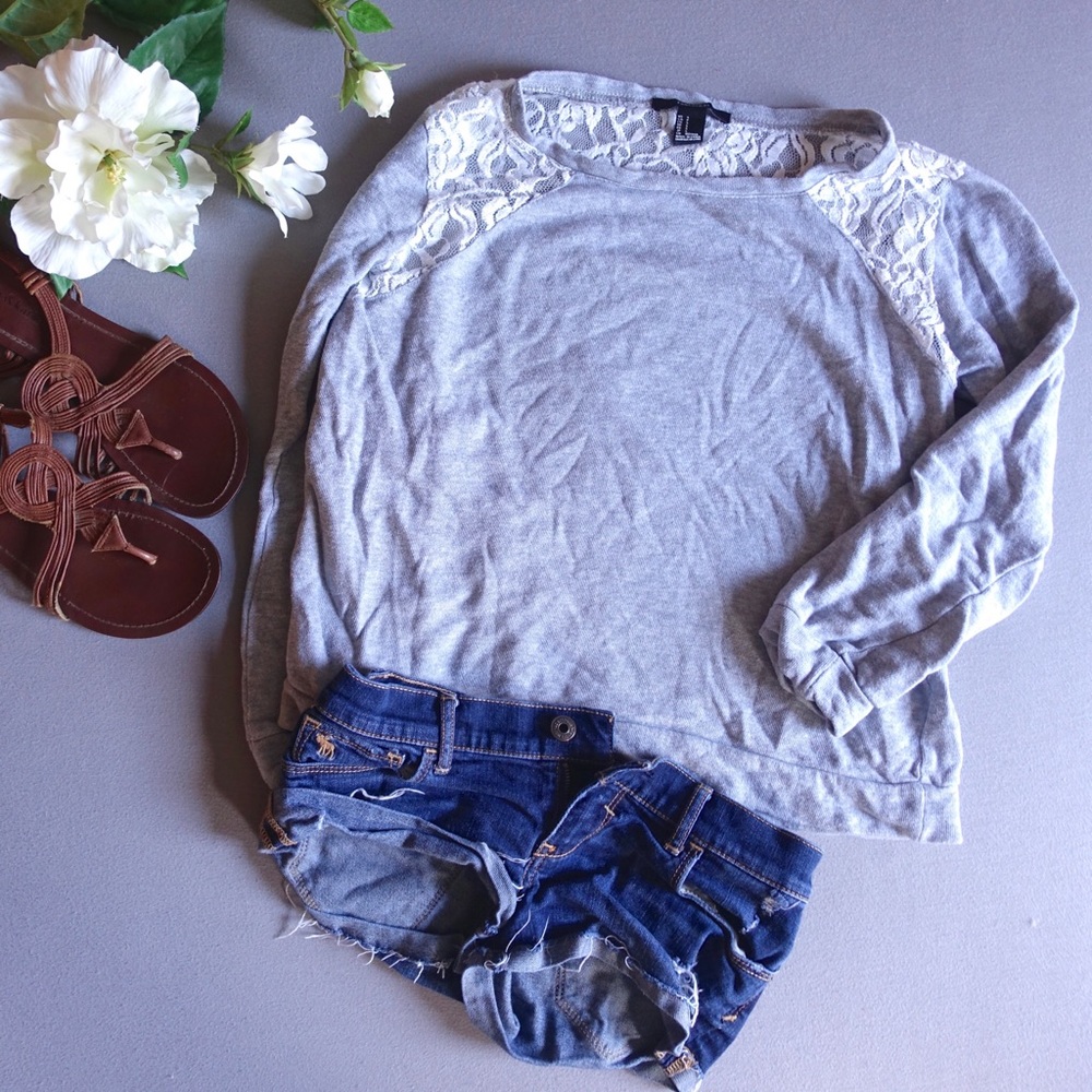 Forever 21 Gray Lace Detail Sweater