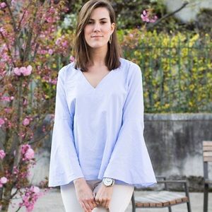 Zara striped bell sleeve blouse