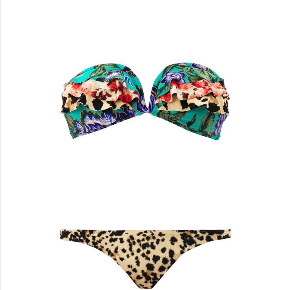 Zimmermann ruffle bikini leopard floral 6 8