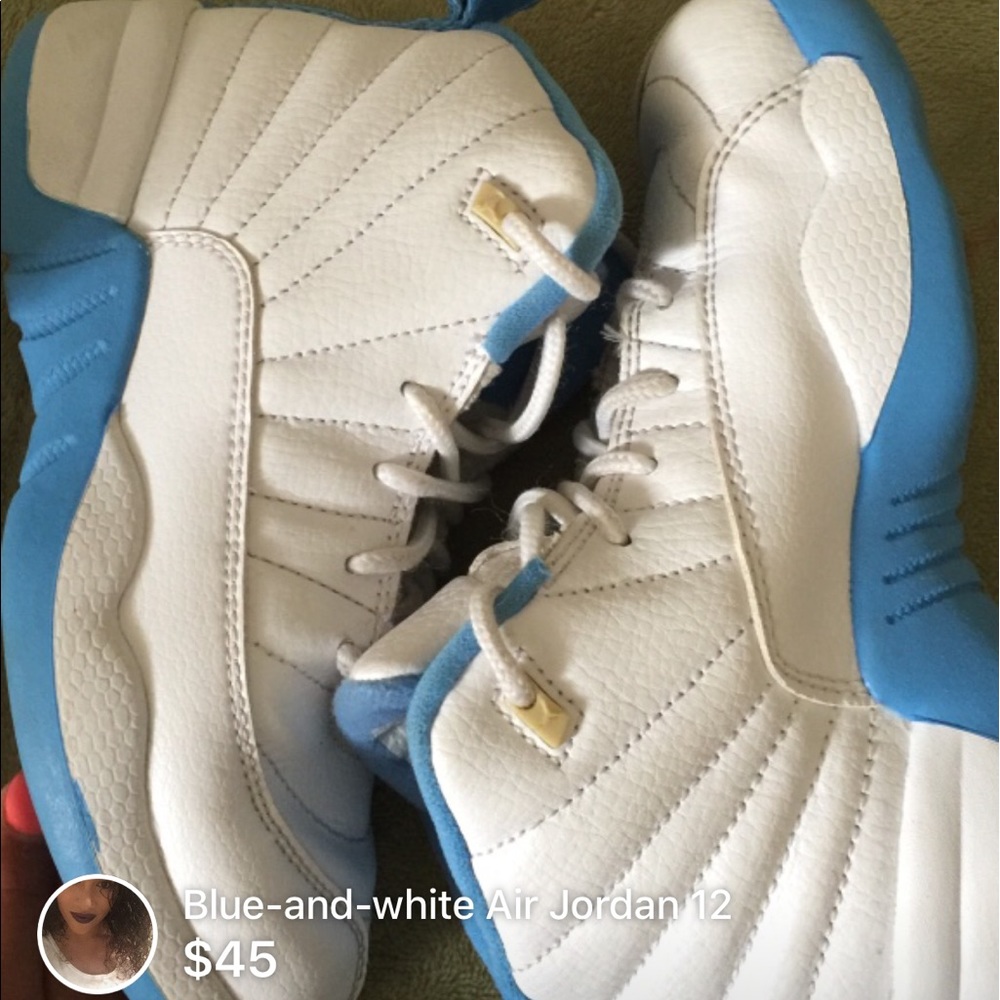 Baby blue and White Jordan 12's